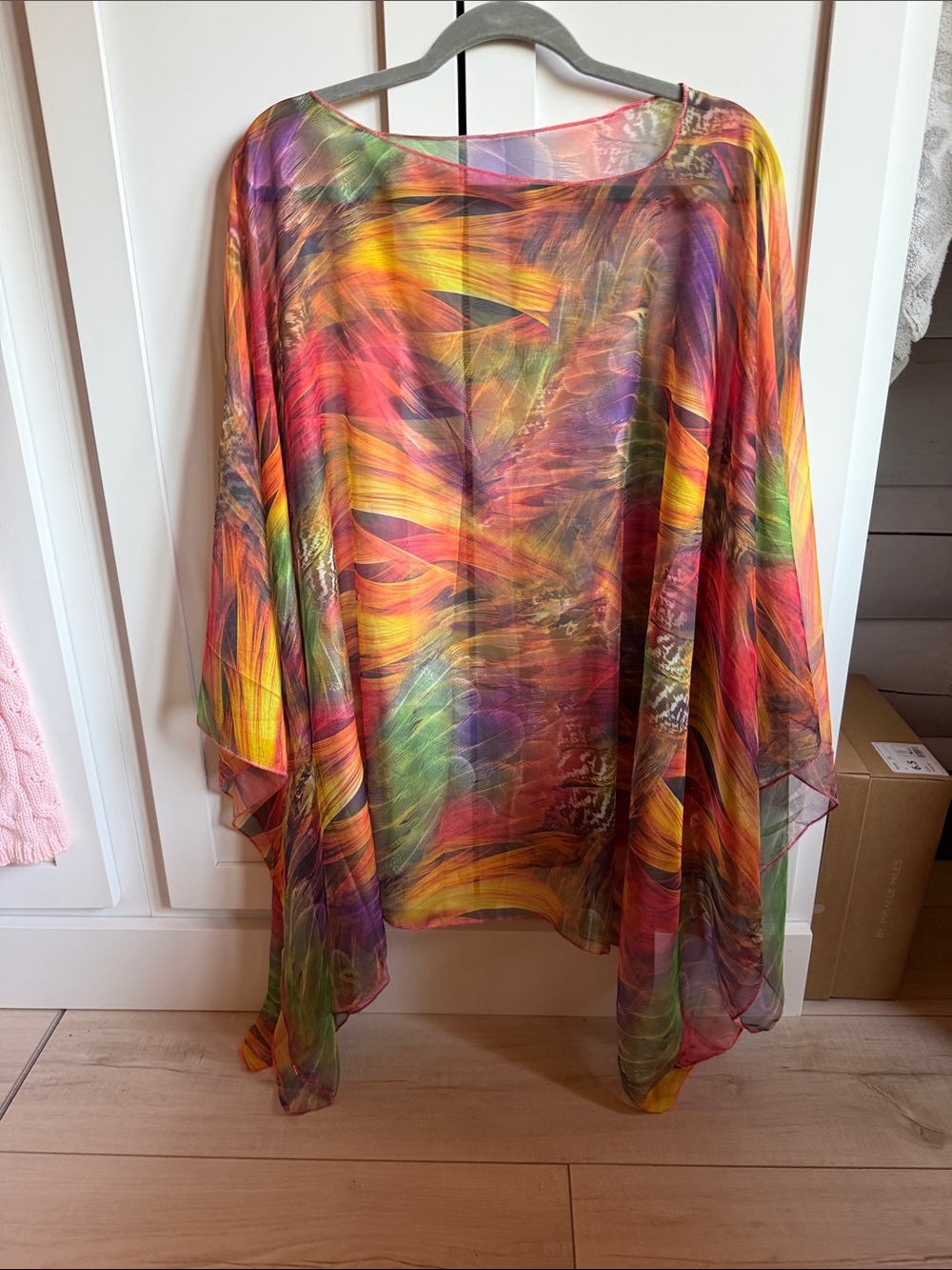 Multicolor Abstract Print Sheer Skirt Cover-Up